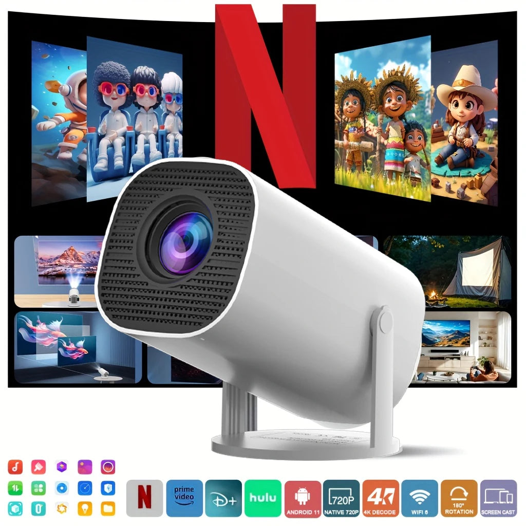 Mini projetor portátil 4K LED HD em fundo branco