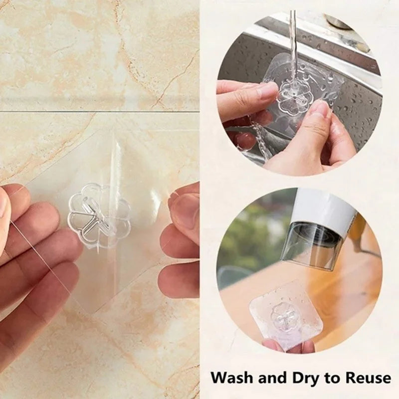Kit de ganchos adesivos transparentes para parede em fundo branco