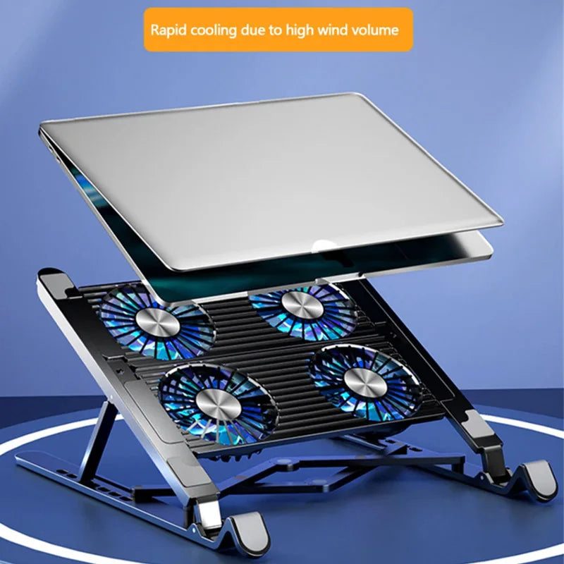 Base ventilada dobrável com 4 ventoinhas para notebook em fundo branco