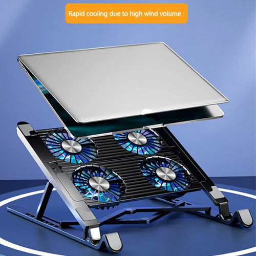 Base ventilada dobrável com 4 ventoinhas para notebook em fundo branco