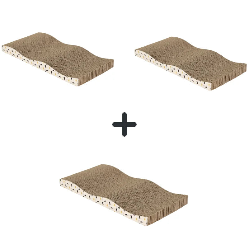 Arranhador de papelão ondulado formato onda para gatos em fundo branco