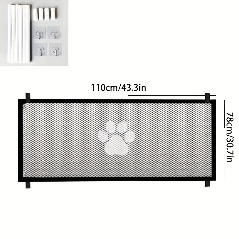 Portão pet mesh ajustável retrátil em fundo branco