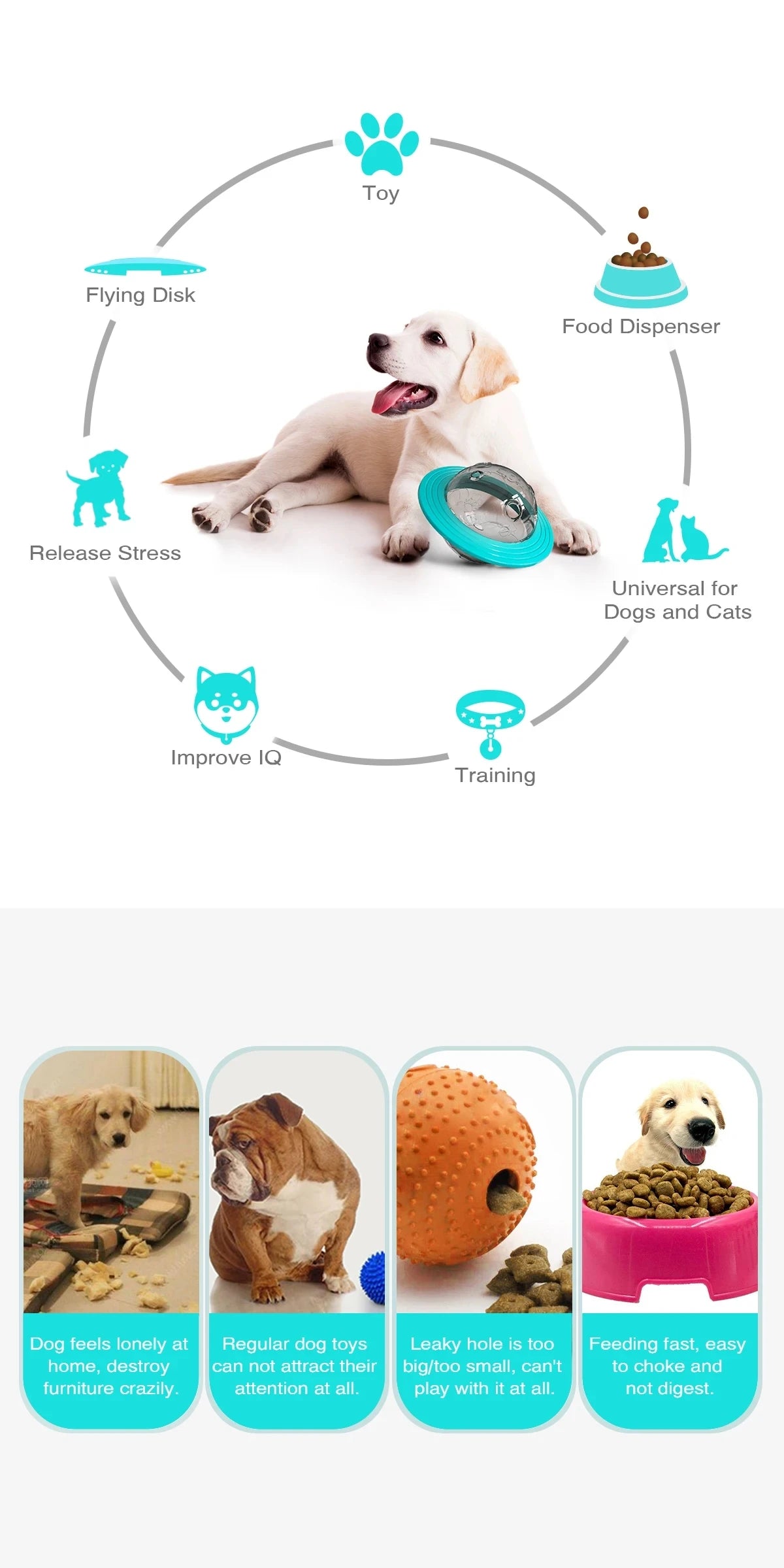Brinquedo interativo para pet dispenser de petiscos em formato de bola em fundo branco