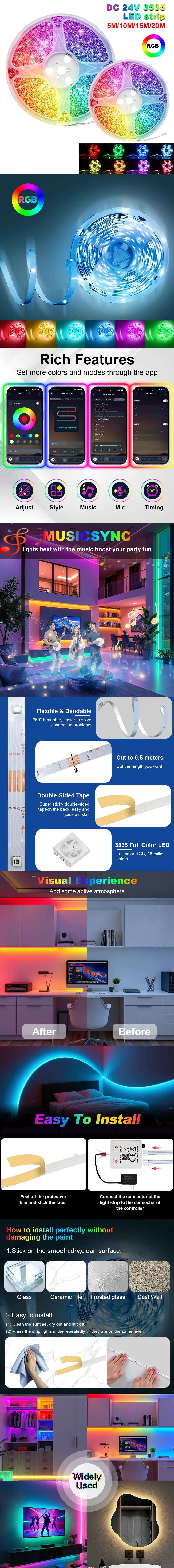 Fita LED RGB 5m Bluetooth Controle App e Música 7