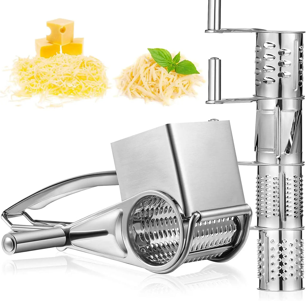 Ralador Rotativo Manual Inox 3 Cilindros para Queijo e Legumes 10