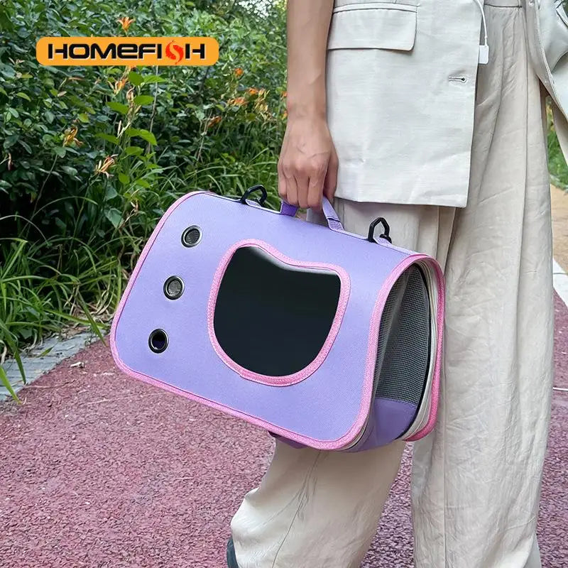 Bolsa transporte portátil para gatos e cães pequenos respirável em fundo branco