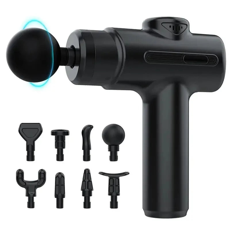 Pistola de massagem muscular elétrica profunda recarregável em fundo branco