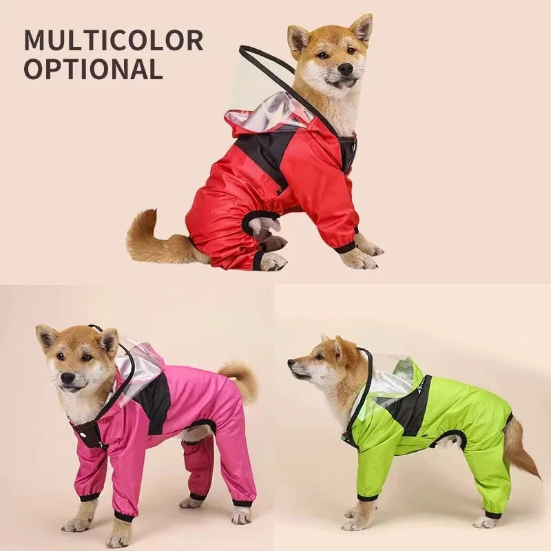 Capa de chuva impermeável para cães com capuz em fundo branco