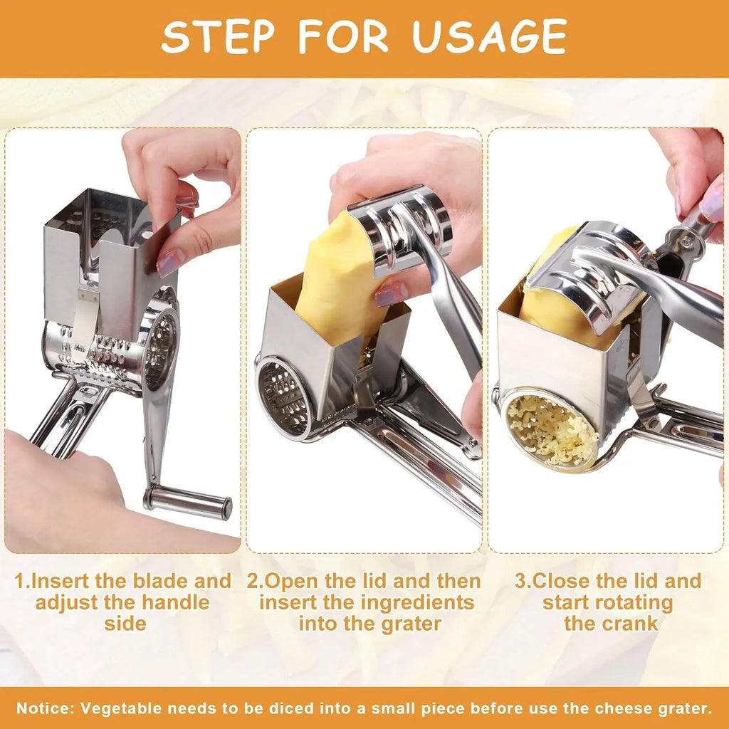 Ralador Rotativo Manual Inox 3 Cilindros para Queijo e Legumes 5