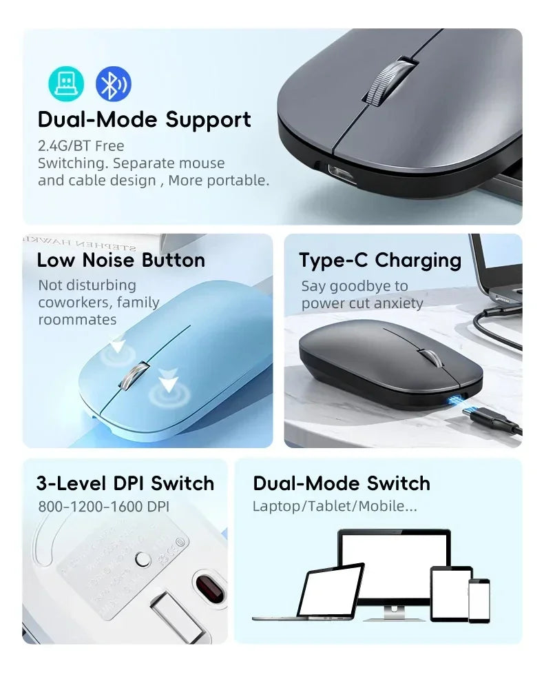 Mouse sem fio recarregável silencioso bluetooth em fundo branco