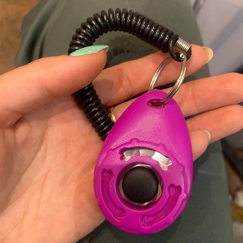 Clicker de treinamento com alça de pulso em fundo branco