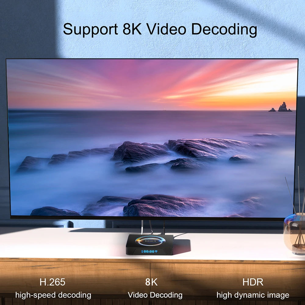TV Box Android Smart 8K HDMI WiFi em fundo branco