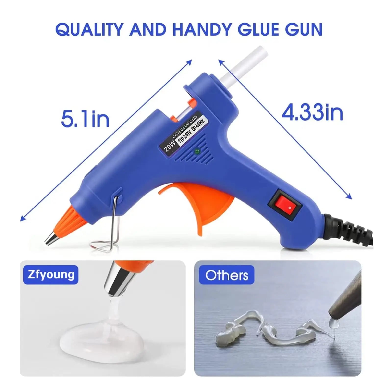 Pistola de cola quente elétrica com bastão de 7 mm em fundo branco