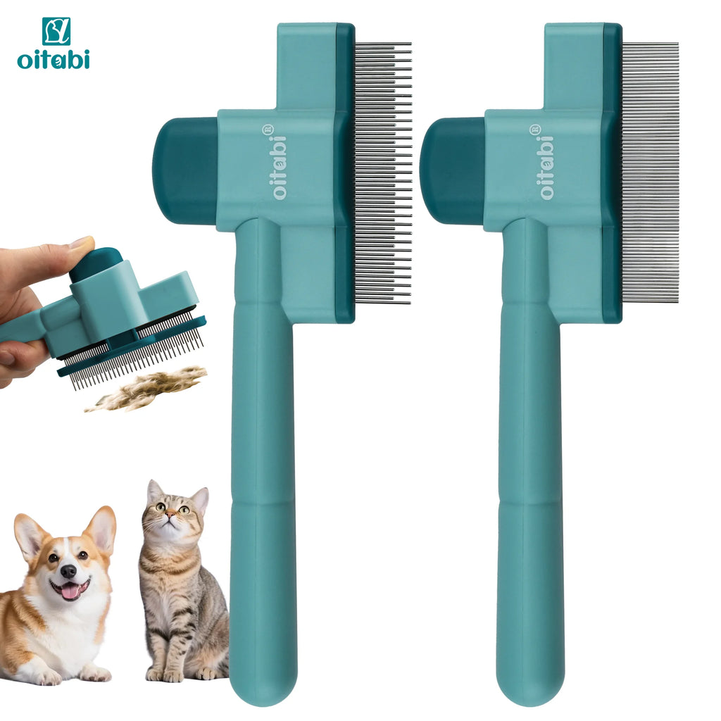 Pente fino antipulgas de aço inox para cães e gatos em fundo branco