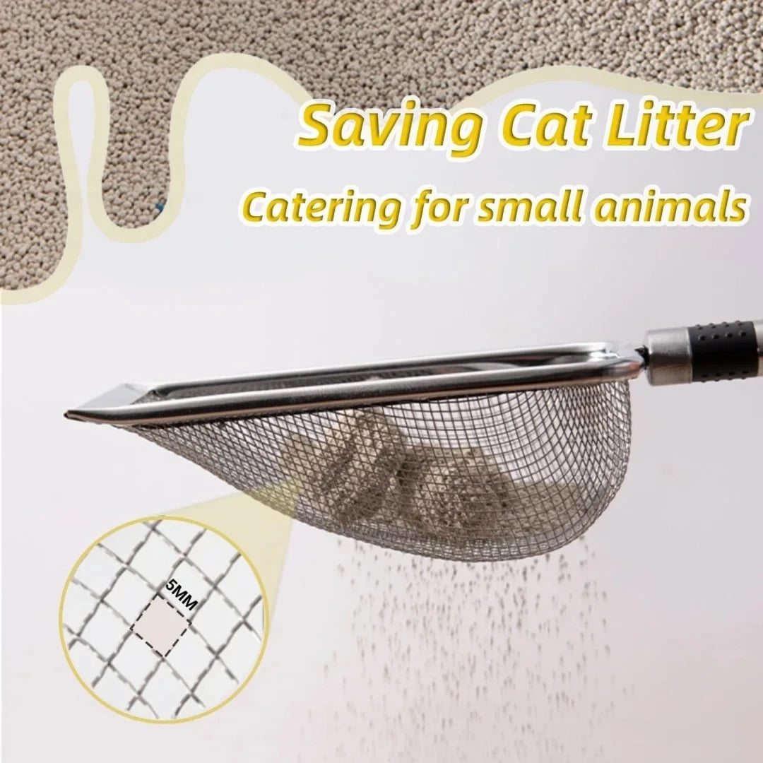 Pá higiênica aço inox para caixa de areia de gato em fundo branco
