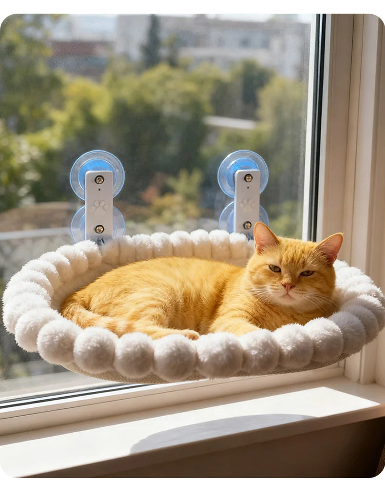 Rede de janela com suporte ventosa para gato em fundo branco