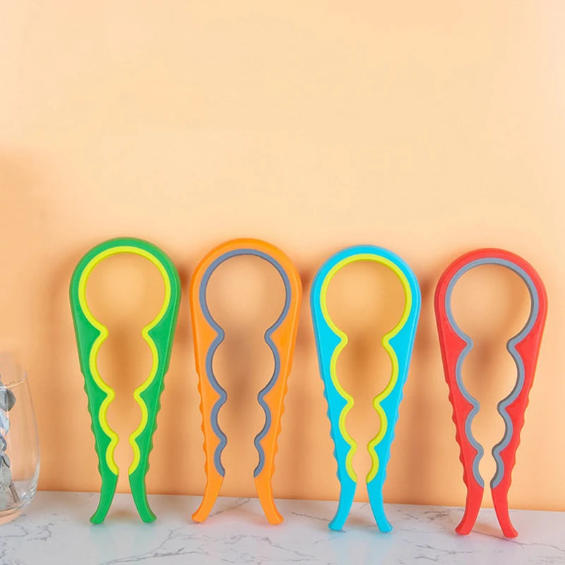 Abridor multifuncional 4 em 1 para tampas de pote em fundo branco