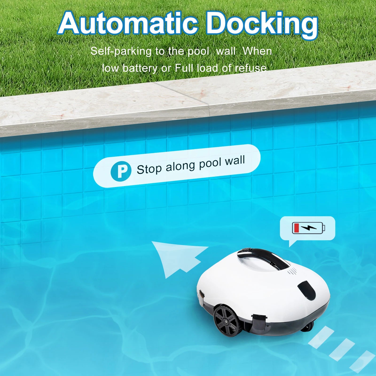 Robô limpador de piscina automático sem fio em fundo branco
