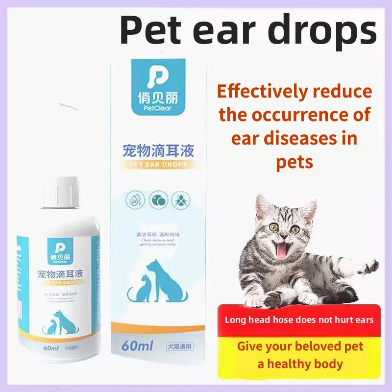 Gotas limpadora de ouvido para cães e gatos em fundo branco