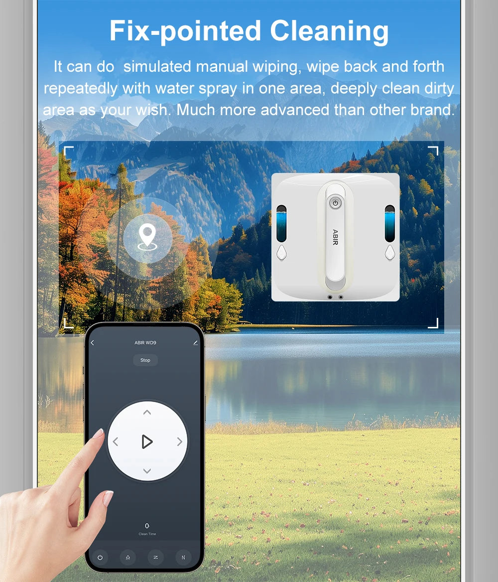 Robô limpador de vidros automático 9000Pa com sensor a laser em fundo branco