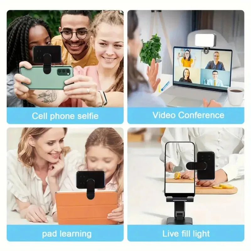 Ring light selfie recarregável com 36 LEDs e 3 cores em fundo branco