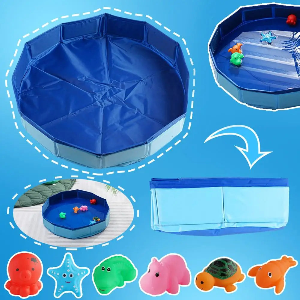 Piscina dobrável para pets banho e diversão antiderrapante em fundo branco
