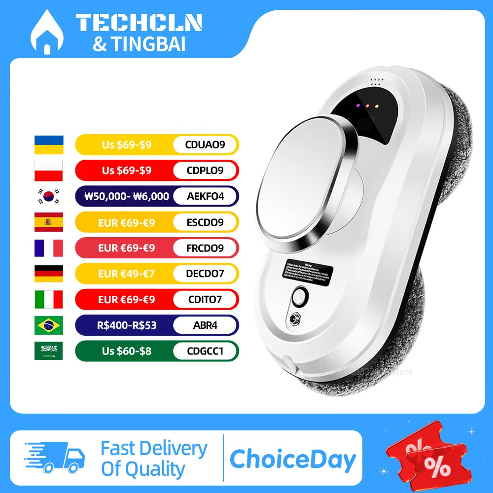 Limpador de vidros inteligente elétrico com controle remoto em fundo branco