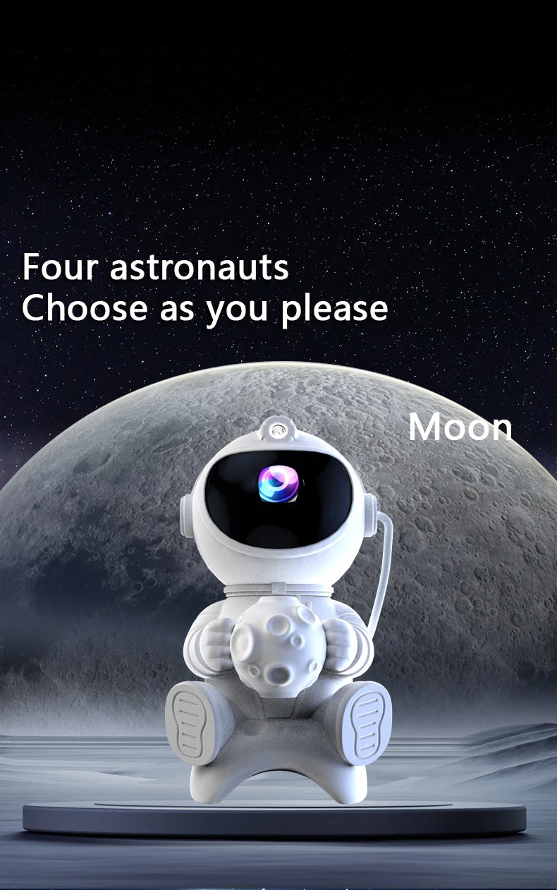Projetor astronauta galáxia RGB com Bluetooth em fundo branco