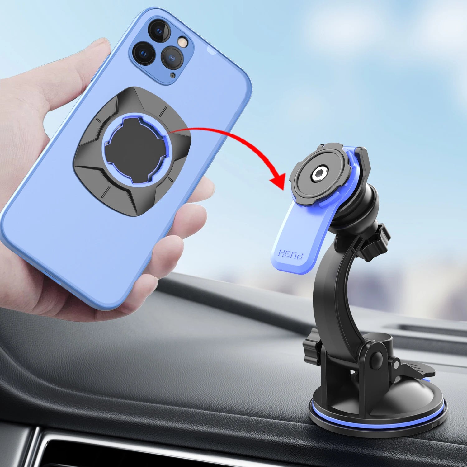 Suporte universal de celular para carro painel flexível 360 graus em fundo branco