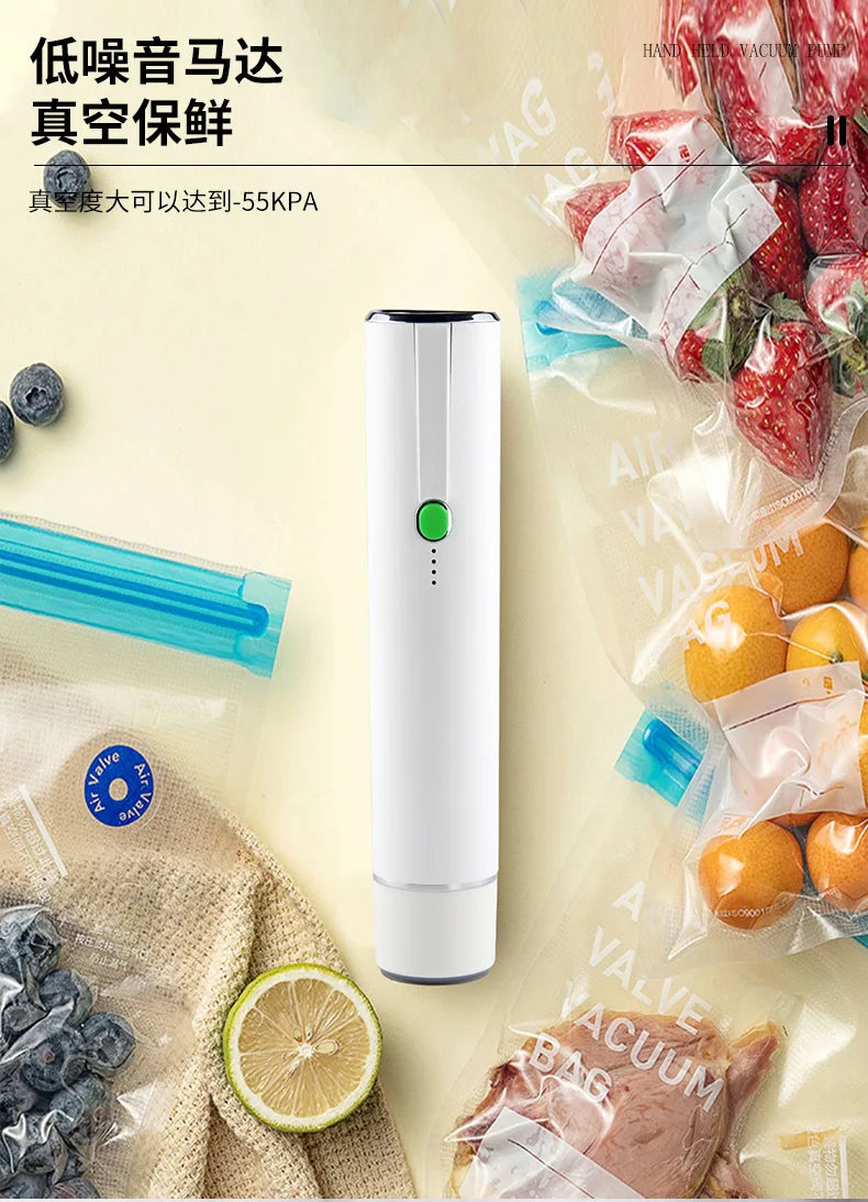 Seladora a vácuo portátil manual elétrica para alimentos em fundo branco