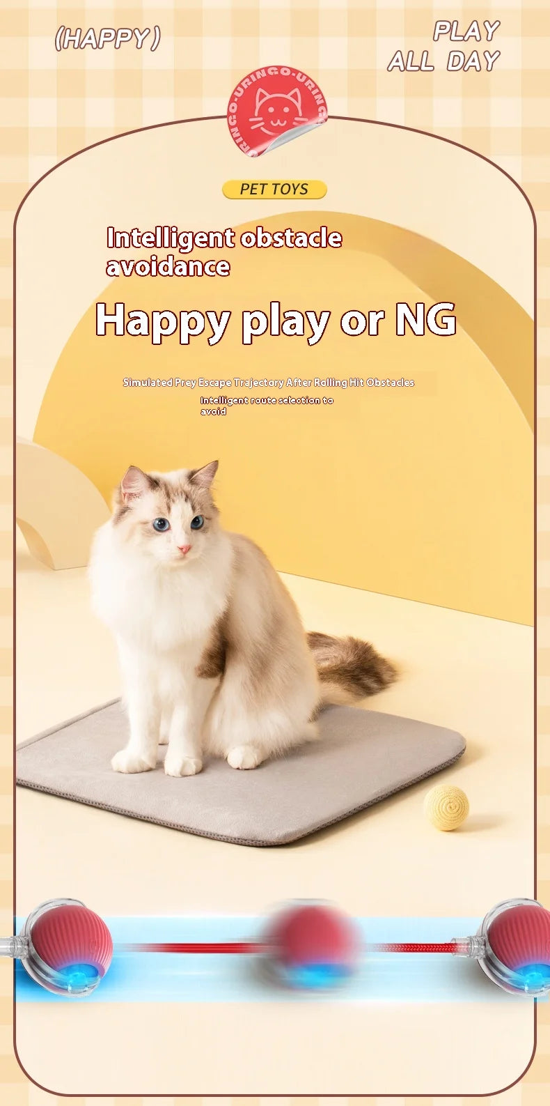 Bola LED inteligente com sensor de movimento brinquedo para gato em fundo branco