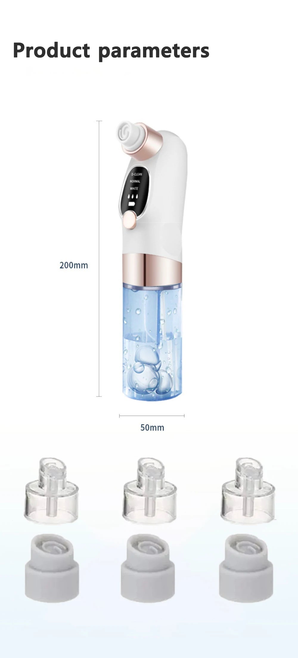 Removedor de cravos a vácuo elétrico USB com 5 cabeças em fundo branco