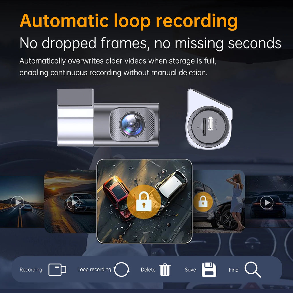 Câmera dashcam veicular 1080p com wifi visão noturna em fundo branco
