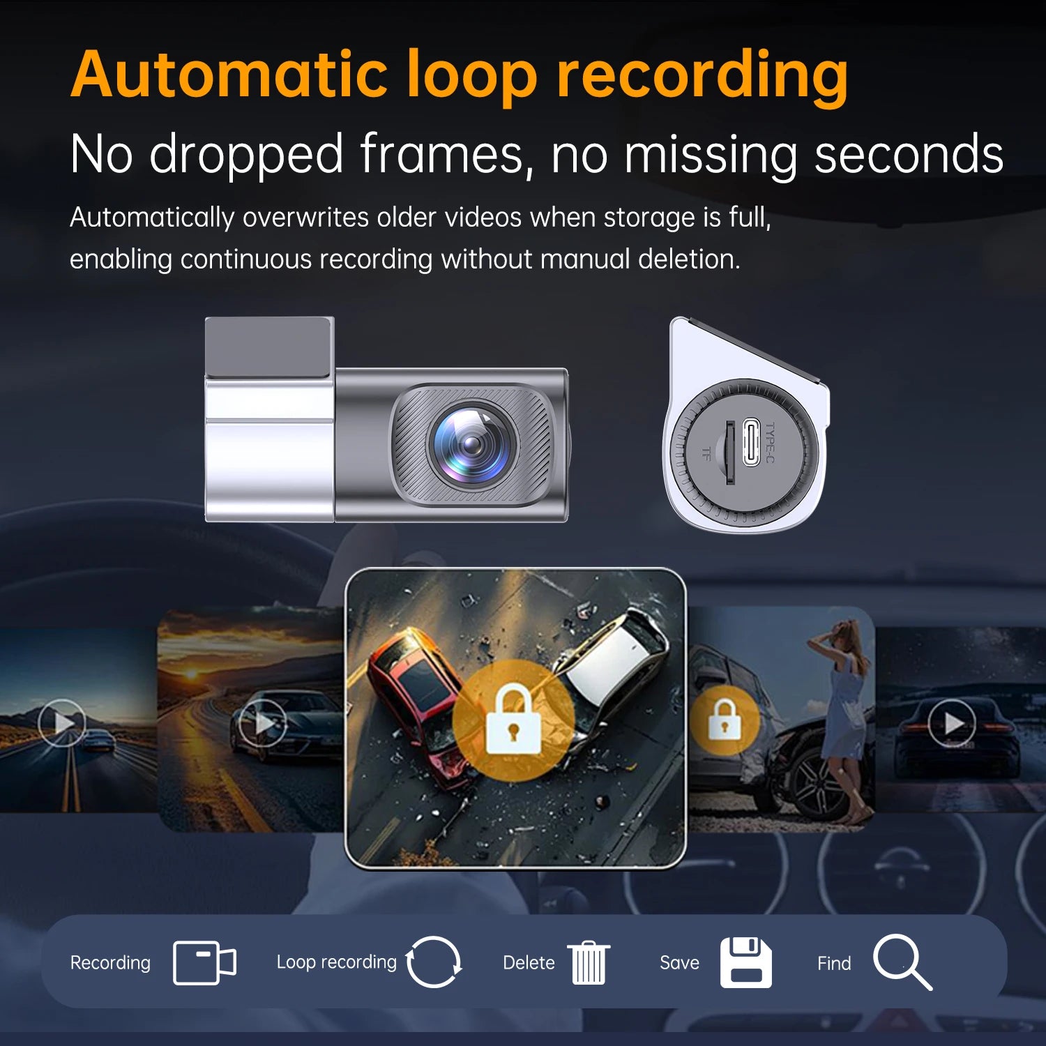 Câmera dashcam veicular 1080p com wifi visão noturna em fundo branco