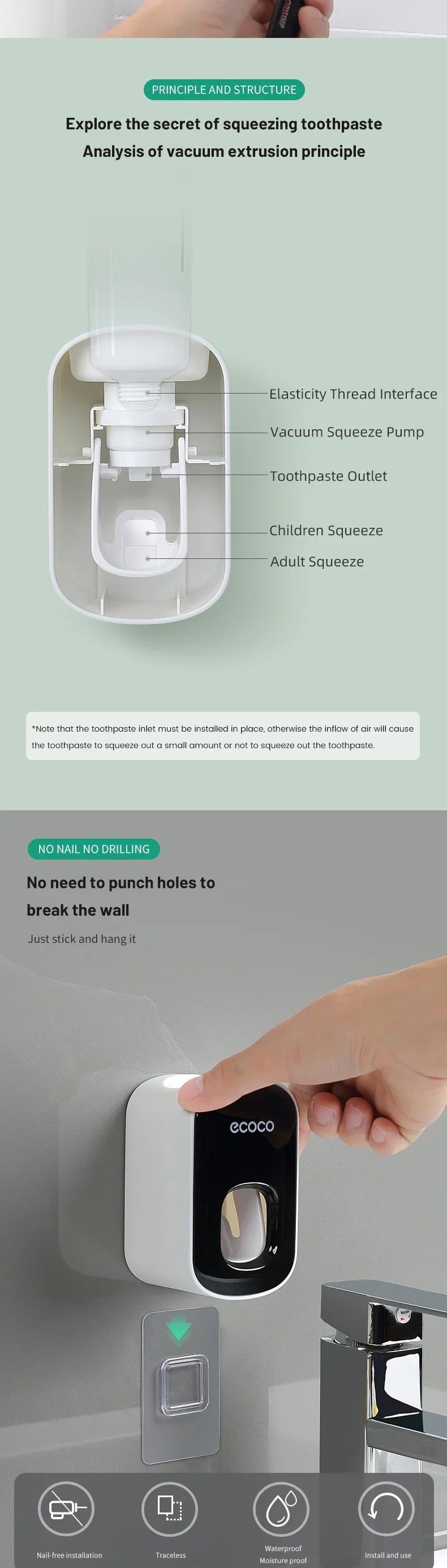 Dispenser automático de pasta de dente de parede em fundo branco