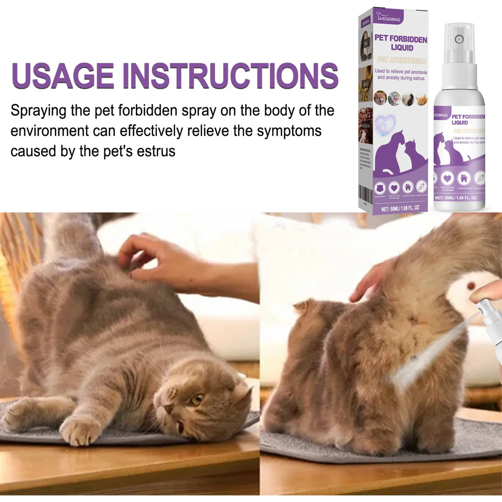 Spray calmante com feromônio para cães e gatos em fundo branco