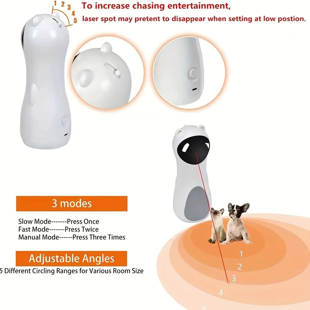 Brinquedo laser automático para gato com timer e movimento giratório em fundo branco