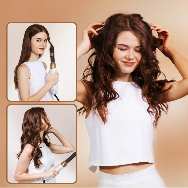 Escova modeladora 5 em 1 secadora alisadora profissional em fundo branco