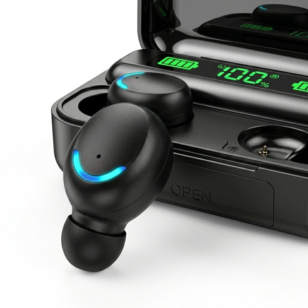 Fone Bluetooth Sem Fio com Case Display Digital e Bateria de Longa Duração