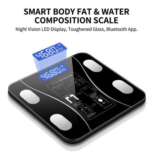 Balança Digital Bluetooth Bioimpedância com Aplicativo Inteligente em fundo branco