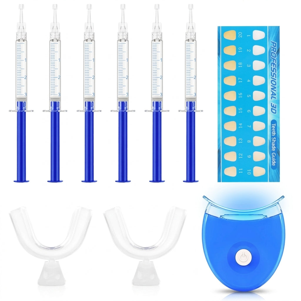 Kit Clareador Dental LED com Gel de Peróxido e Moldeira em fundo branco