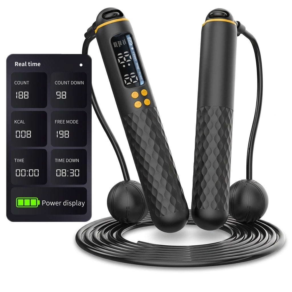 Corda de Pular Digital USB Contador Calorias e Tempo em fundo branco
