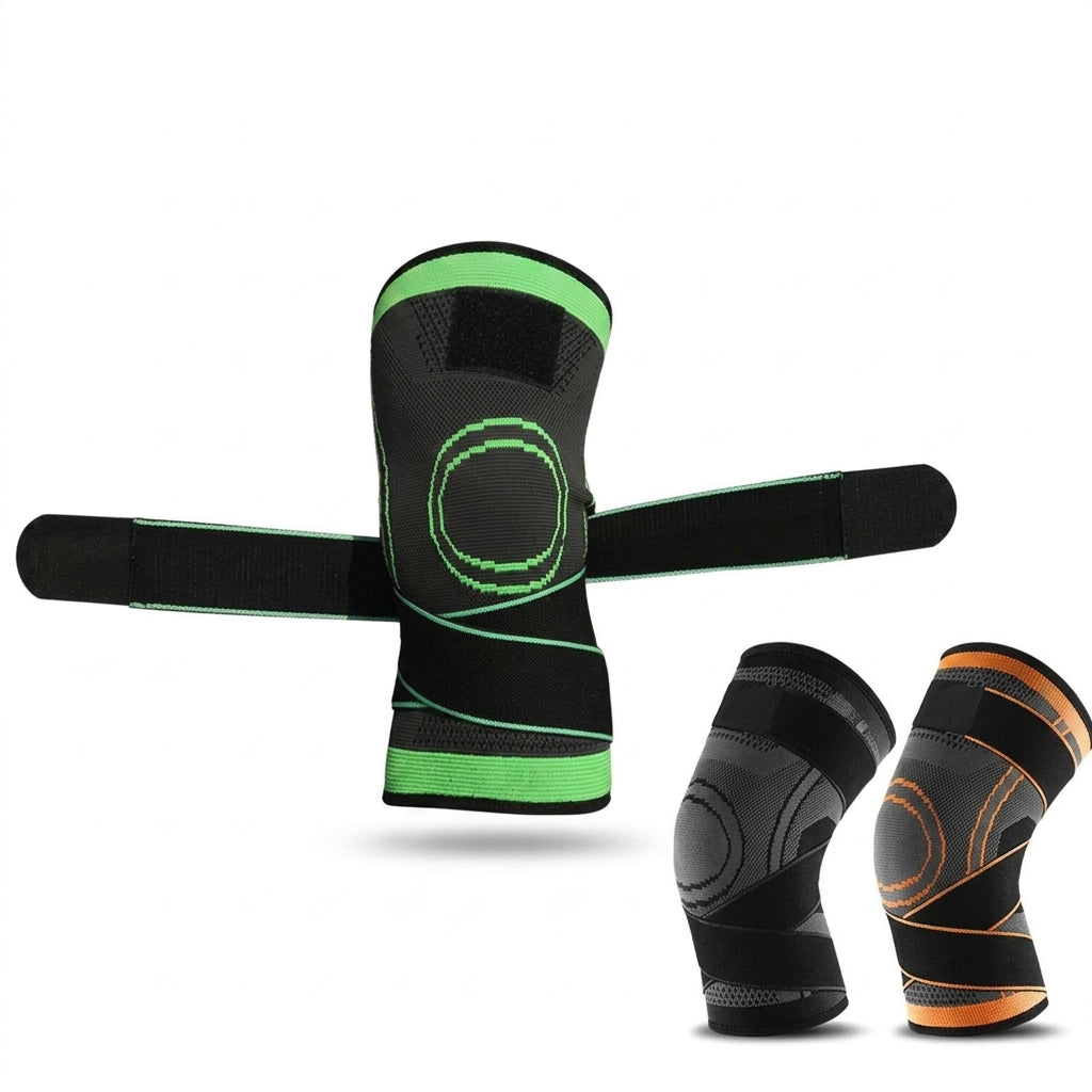 Joelheira Compressão Esportiva Ajustável Par Proteção Tendinite em fundo branco