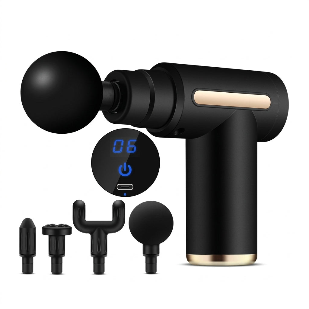 Pistola Massagem Percussão Mini Portátil Recarregável USB em fundo branco